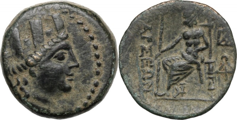 Greek Asia. Cilicia, Tarsos. AE 20 mm, 164 BC and later. D/ Turreted head of Tyc...
