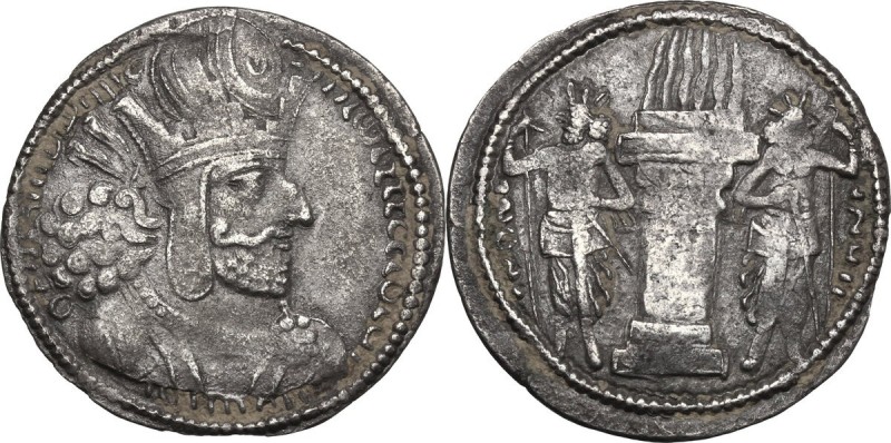 Greek Asia. Sasanian kings of Persia. Shapur I (241-272 AD). AR Drachm. D/ Bust ...
