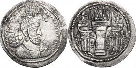Greek Asia. Sasanian kings of Persia. Ohrmazd (Hormizd) II (302-309 AD). AR Drachm. Mint A (“Ctesiphon”). D/ Bust right, wearing eagle crown with kory...