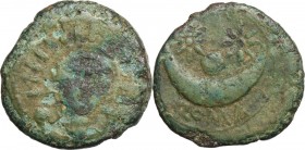 Anomalous semilibral series. AE Uncia, c. 217-215 BC. D/ Draped bust of Sol facing; in left field, pellet. R/ Pellet between two stars over crescent; ...