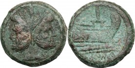 Sextantal series. AE As, after 211 BC. D/ Laureate head of Janus. R/ Prow right; above, I; below, ROMA. Cr. 56/2. AE. g. 27.16 mm. 32.00 Good VF.