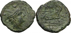 P. Manlius Vulso. AE Sextans, c. 210 BC, Sardinia. D/ Head of Mercury right; above, two pellets. R/ ROMA. Prow right; before, MA ligate set vertically...