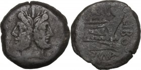 Q. Marcius Libo. AE As, 148 BC. D/ Laureate head of Janus; above, mark of value I. R/ Q. MARC. Prow right; before, LIBO and below, ROMA. Cr. 215/2a; B...