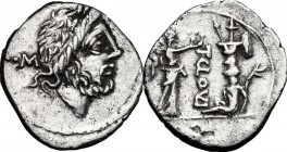 T. Cloelius. AR Quinarius, 98 BC. D/ Head of Jupiter right; behind, two dots and M. R/ Victory standing right, crowning a trophy placed on a Gaulish c...