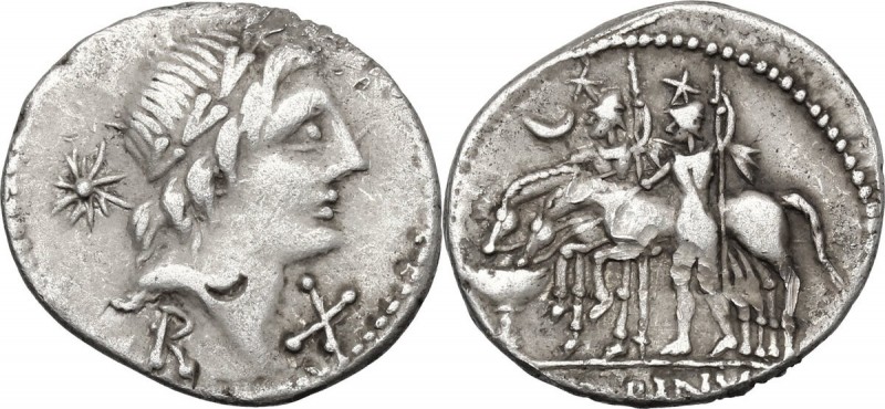 C. Poblicius Malleolus, A. Postumius Sp. f. Albinus and L. AR Denarius, 96 BC. D...