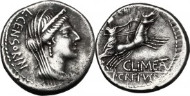 L. Censorinus with P. Crepusius and C. Limetanus. AR Denarius, 82 BC. D/ Diademed and veiled bust of Venus right; behind, L. CENSORIN. R/ Venus in big...