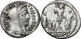 L. Aemilius Lepidus Paullus. AR Denarius, 62 BC. D/ Veiled and diademed head of Concordia right; PAVLLVS LEPIDVS CONCORDIA around. R/ TER above trophy...