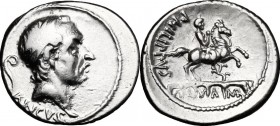 L. Marcius Philippus. AR Denarius, 56 BC. D/ Diademed head of Ancus Marcius right; behind, lituus; below, ANCVS. R/ PHILIPPVS. Equestrian statue right...
