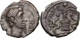 Augustus (27 BC - 14 AD). AR Quinarius, c. 29-27 BC. D/ [CAE]SAR IMP [VII]. Bare head of Octavian right. R/ [ASIA] RECEPTA. Victory standing left on c...