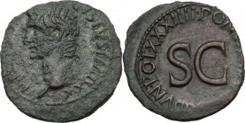 Augustus (27 BC - 14 AD). AE As, 10-12 AD. D/ IMP CAESAR DIVI F AVGVSTVS IMP XX. Bare head left. R/ PONTIF MAXIM TRIBVN POT XXXIIII round SC. RIC 471....