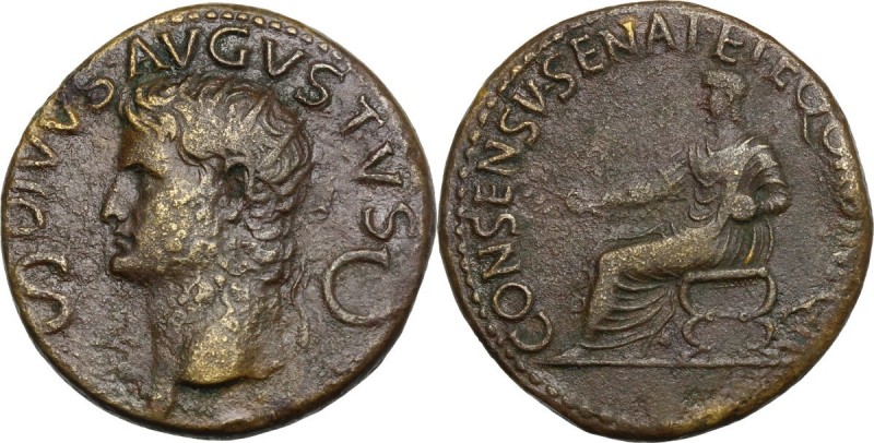 Augustus (Divus, after 14 AD). AE Dupondius, Rome mint. Struck under Gaius (Cali...