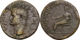Augustus (Divus, after 14 AD). AE Dupondius, Rome mint. Struck under Gaius (Caligula), 37-41 AD. D/ DIVVS AVGVSTVS SC. Radiate head of Divus Augustus ...