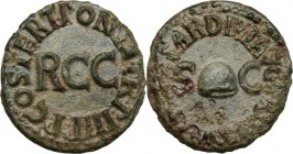 Gaius (37-41). AE Quadrans. Struck 40-41 AD. D/ C CAESAR DIVI AVG PRON AVG. Pileus between S C. R/ PON M TR P III P P COS TER T around RCC. RIC 45. AE...