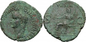 Gaius (37-41). AE As, 40-41 AD. D/ C. CAESAR DIVI AVG PRON AVG PM TR P IIII PP. Bare head left. R/ VESTA SC. Vesta seated left, holding patera and sce...