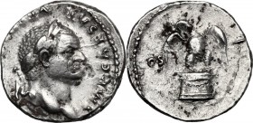 Vespasian (69-79). AR Denarius, 75 AD. D/ IMP CAESAR VE[SPASIANVS AVG]. Laureate head right. R/ COS VI across field; eagle standing facing, head left,...