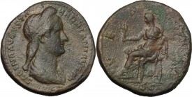 Sabina, wife of Hadrian (died 137 AD). AE Dupondius, Rome mint. D/ SABINA AVGVSTA HADRIANI AVG PP. Diademed and draped bust right, hair fastened in lo...