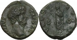 Aelius (Caesar 136-138). AE Dupondius, 137 AD. D/ AELIVS CAESAR. Bare head right. R/ TR POT COS II SC. Spes advancing left, holding flower and raising...