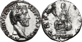 Antoninus Pius (138-161). Fourrée hybrid Denarius, 140-143 AD. D/ ANTONINVS AVG PIVS PP TR P COS III. Bare head right. R/ TR POT COS III. Italia, towe...