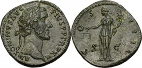 Antoninus Pius (138-161). AE Sestertius, 148-149 AD. D/ Laureate head right. R/ Aequitas standing left,holding scales and cornucopiae. RIC 855. AE. g....