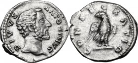 Antoninus Pius (Divus, after 161 AD). AR Denarius, struck under M. Aurelius. D/ DIVVS ANTONINVS. Bare head right. R/ CONSECRATIO. Eagle standing right...