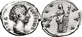 Faustina I, wife of Antoninus Pius (died 141 AD). AR Denarius, after 141 AD. D/ DIVA FAVSTINA. Draped bust right. R/ AVGVSTA. Ceres standing left, hol...