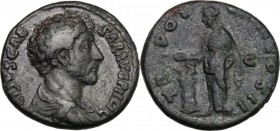 Marcus Aurelius as Caesar (139-161). AE As, 154-155 AD. D/ AVRELIVS CAESAR AVG PII FIL. Bare headed and draped bust right. R/ TR POT [VIIII] COS II SC...