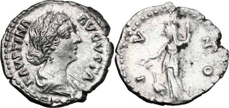 Faustina II, wife of Marcus Aurelius (died 176 AD). AR Denarius. D/ FAVSTINA AVG...