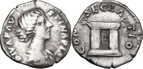 Faustina II, wife of Marcus Aurelius (died 176 AD). AR Denarius, after 176 AD. D/ DIVA FAVSTINA PIA. Draped bust right. R/ CONSECRATIO. Altar. RIC (M....