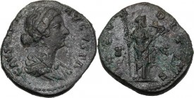 Faustina II, wife of Marcus Aurelius (died 176 AD). AE As, struck under M. Aurelius. D/ FAVSTINA AVGVSTA. Draped bust right. R/ FECVNDITAS SC. Fecundi...