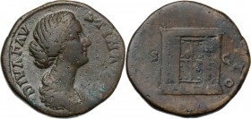Faustina II, wife of Marcus Aurelius (died 176 AD). AE Sestertius. Consecration issue. Struck under Marcus Aurelius, after 176 AD. D/ DIVA FAVSTINA PI...