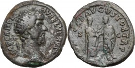 Lucius Verus (161-169). AE Dupondius, 161 AD. D/ IMP CAES L AVREL VERVS AVG. Radiate head right. R/ [CONCORD AVGVSTOR TR P [COS II (in exergue)] SC. M...