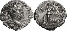 Septimius Severus (193-211). AR Denarius, 198-200 AD. D/ L SEPT SEV AVG IMP XI PARTH MAX. Laureate head right. R/ VICT PARTHICAE. Victory advancing le...