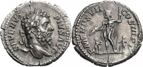 Septimius Severus (193-211). AR Denarius, 209 AD. D/ SEVERVS PIVS AVG. Laureate head right. R/ PM TR P XVII COS III PP. Jupiter standing left between ...