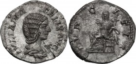 Julia Domna, wife of Septimius Severus (died 217 AD). AR Denarius, struck under Caracalla, 211-217 AD. D/ IVLIA PIA FELIX AVG. Draped bust right. R/ P...