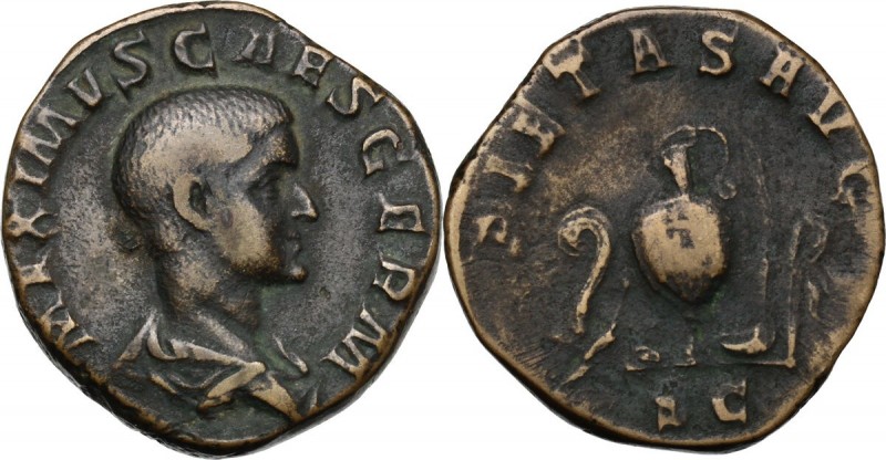 Maximus (235-238). AE Sestertius, 236-238 AD. D/ MAXIMVS CAES GERM. Draped busst...