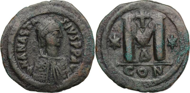 Anastasius I (491-518). AE Follis, Constantinople mint, 498-518 AD. D/ DN ANASTA...