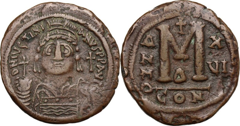 Justinian I (527-565). AE Follis, Constantinople mint. D/ DN IVSTINIANVS PP AVG....