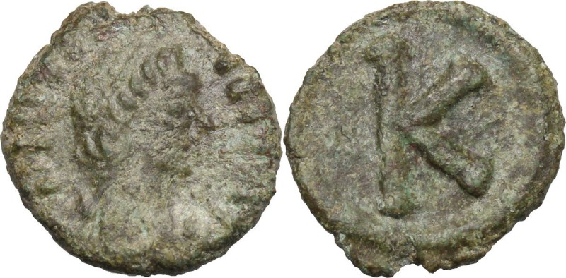 Justinian I (527-565). AE Half Follis, Salona (?) mint. D/ DN IVSTINIANVS [ ]. D...