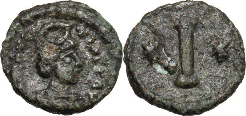 Maurice Tiberius (582-602). AE Decanummium, Ravenna mint. D/ Helmeted, draped an...