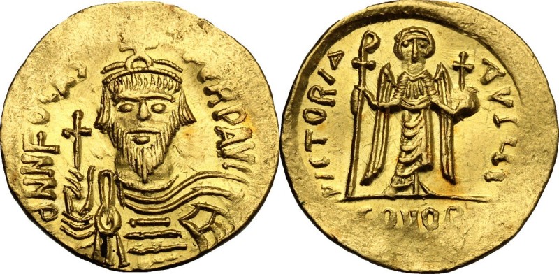 Phocas (602-610). AV Solidus, Constantinople mint. D/ dNN FOCAS PERP AVG. Crowne...