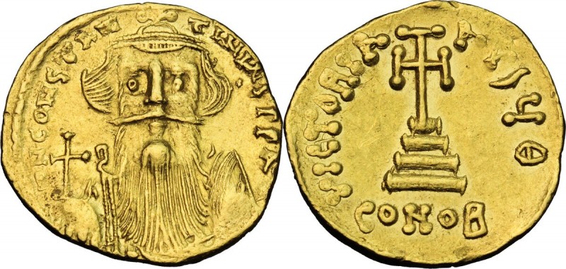 Constans II (641-668). AV Solidus, Constantinople mint. D/ Crowned and draped fa...