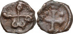 Romanus II (959-963). AE 18 mm. Cherson mint. D/ Monogram 51. R/ Cross floriate on two steps; in field to left and to right, pellets. D.O. 3; Sear 177...