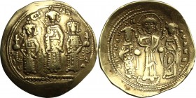 Romanus IV, Diogenes (1068-1071). AV Histamenon Nomisma, Constantinople mint. D/ The three sons of Constantine X and Eudocia, standing facing: Michael...