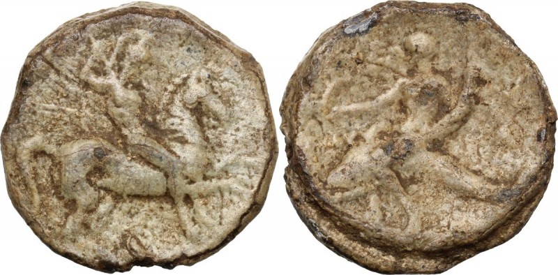 Leads from Ancient World. Greek Italy. Southern Apulia, Tarentum. D/ Warrior on ...