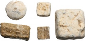 Leads from Ancient World. Punic Sardinia. Multiple lot of five (5) lead weights, variously shaped (g. 125.1; g. 37.23; g.29.18; g.14.71; g. 11.91), 7t...
