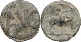 Leads from Ancient World. Roman Empire. Temp. of Augustus. PB Tessera. D/ AVG. R/ Cornac driving elephant right. Ficoroni pl. III, 4. Rostowzev 636. P...