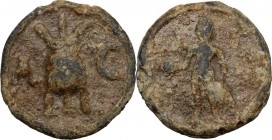 Leads from Ancient World. Roman Empire. PB Tessera, 1st century AD. D/ Modius containing three grain-ears; A-C across field. R/ Genius (?) Standing le...