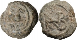 Leads from Ancient World. Roman Empire. PB Tessera. D/ Capricorn. R/ Monogram. PB. g. 4.37 mm. 16.50 Good VF.