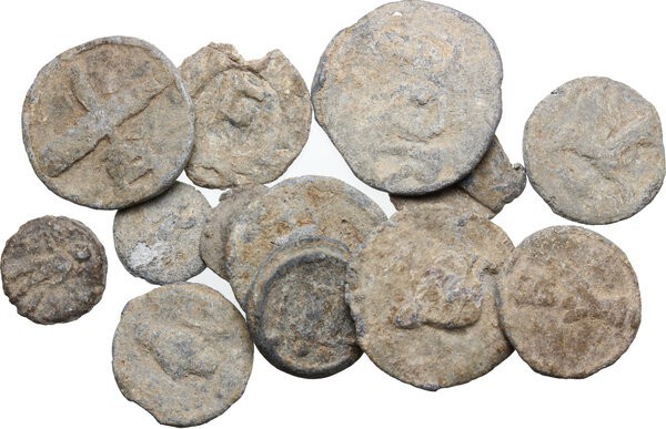 Leads from Ancient World. Roman Empire. Multiple lot of fifteen (15) PB Tesserae...