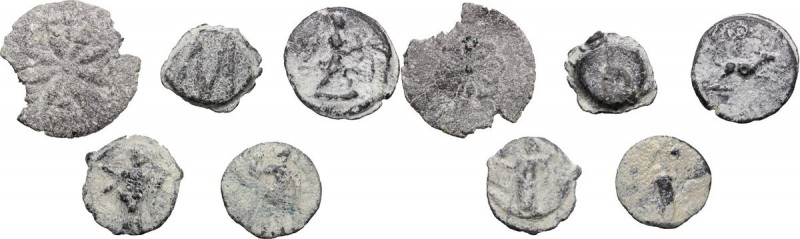 Leads from Ancient World. Roman Empire. Multiple lot of five (5) PB Tesserae, in...